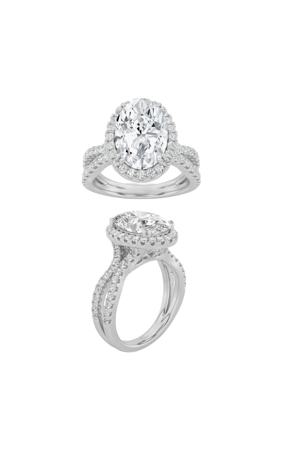 3Cttw Oval Shaped Lab Grown Diamond (F/VS) Split shank Accented Ring in 14K Gold