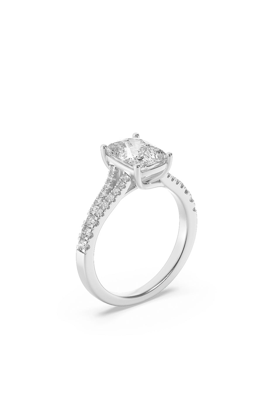 2.25CTW Elongated Cushion Shaped Lab Grown Diamond (F/VS) Split Shank Accented Enagagement Ring in 14K Gold