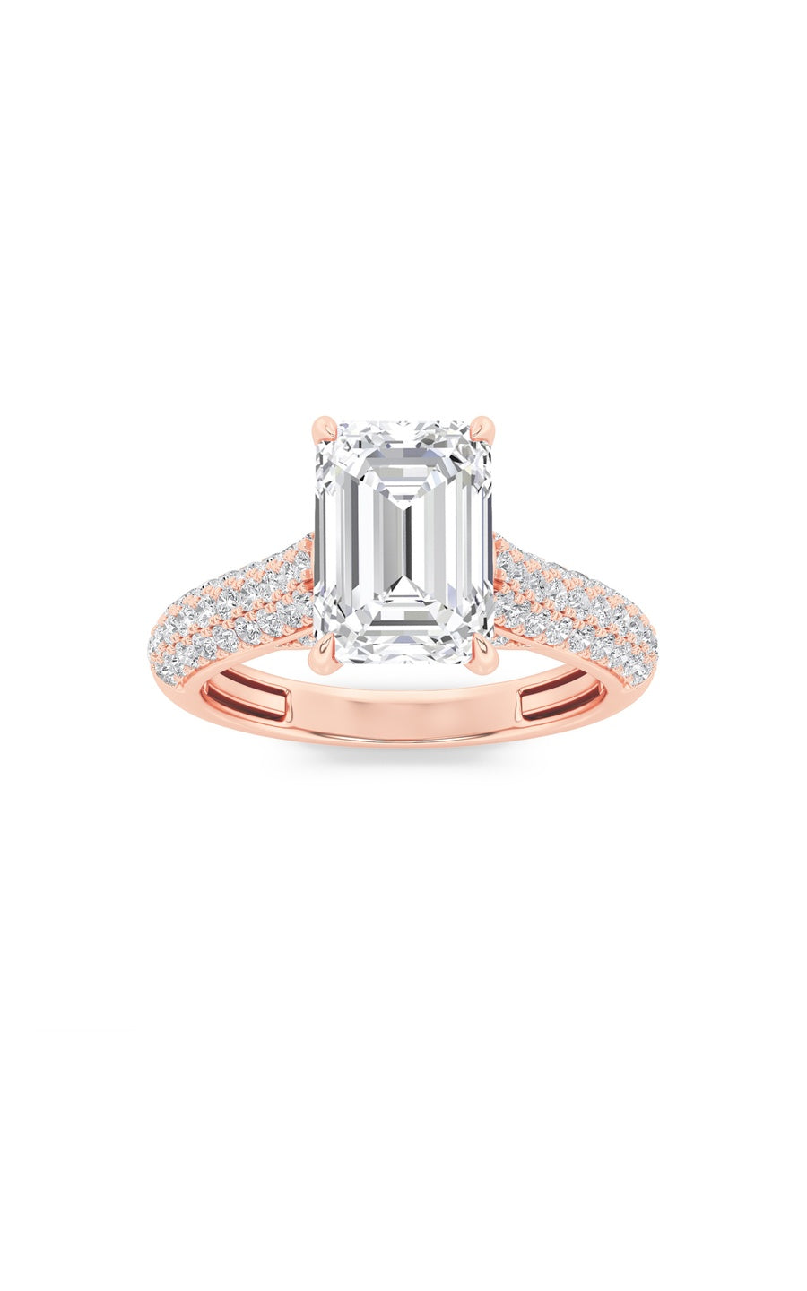 1.5Cttw Emerald Shaped Lab Grown Diamond (F/VS) Hidden Halo Accented Engagement Ring in 14K Gold