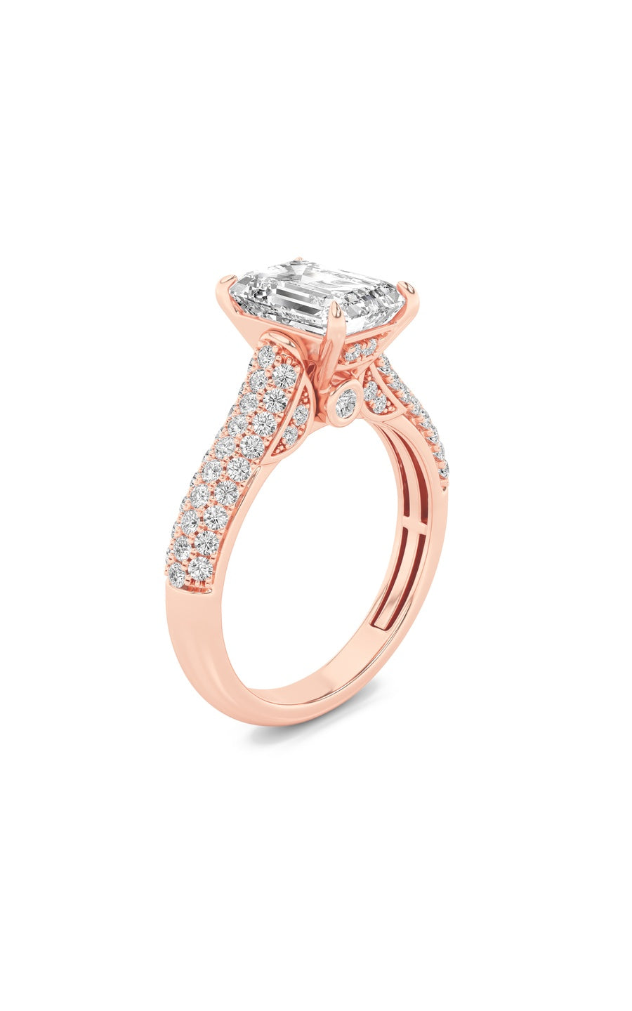 1.5CTW Emerald Shaped Lab Grown Diamond (F/VS) Hidden Halo Accented Engagement Ring in 14K Gold