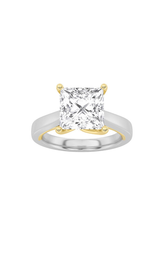 3Cttw Princess Shaped Lab Grown Diamond (F/VS) TwoTone Twisted Basket Cathedral Shank Solitaire Ring in 14K Gold