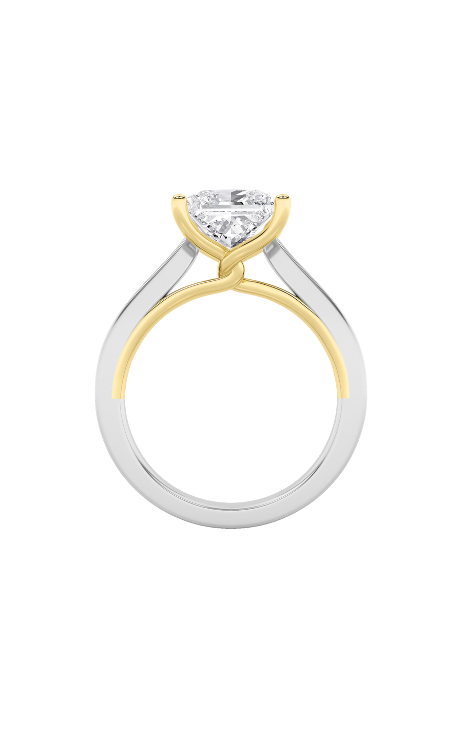 3CTW Princess Shaped Lab Grown Diamond (F/VS) Two Tone Twisted Basket Cathedral Shank Solitaire Ring in 14K Gold