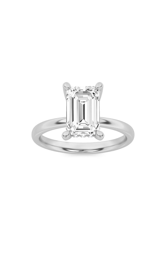 2Cttw Emerald Shaped Lab Grown Diamond (F/VS) Hidden Halo Petite Shank Ring in 14K Gold