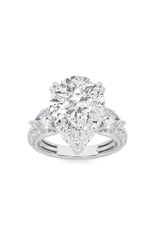 6.75Cttw Pear Shaped Lab Grown Diamond (F/VS) BoldStatement Accented Ring in 14K Gold