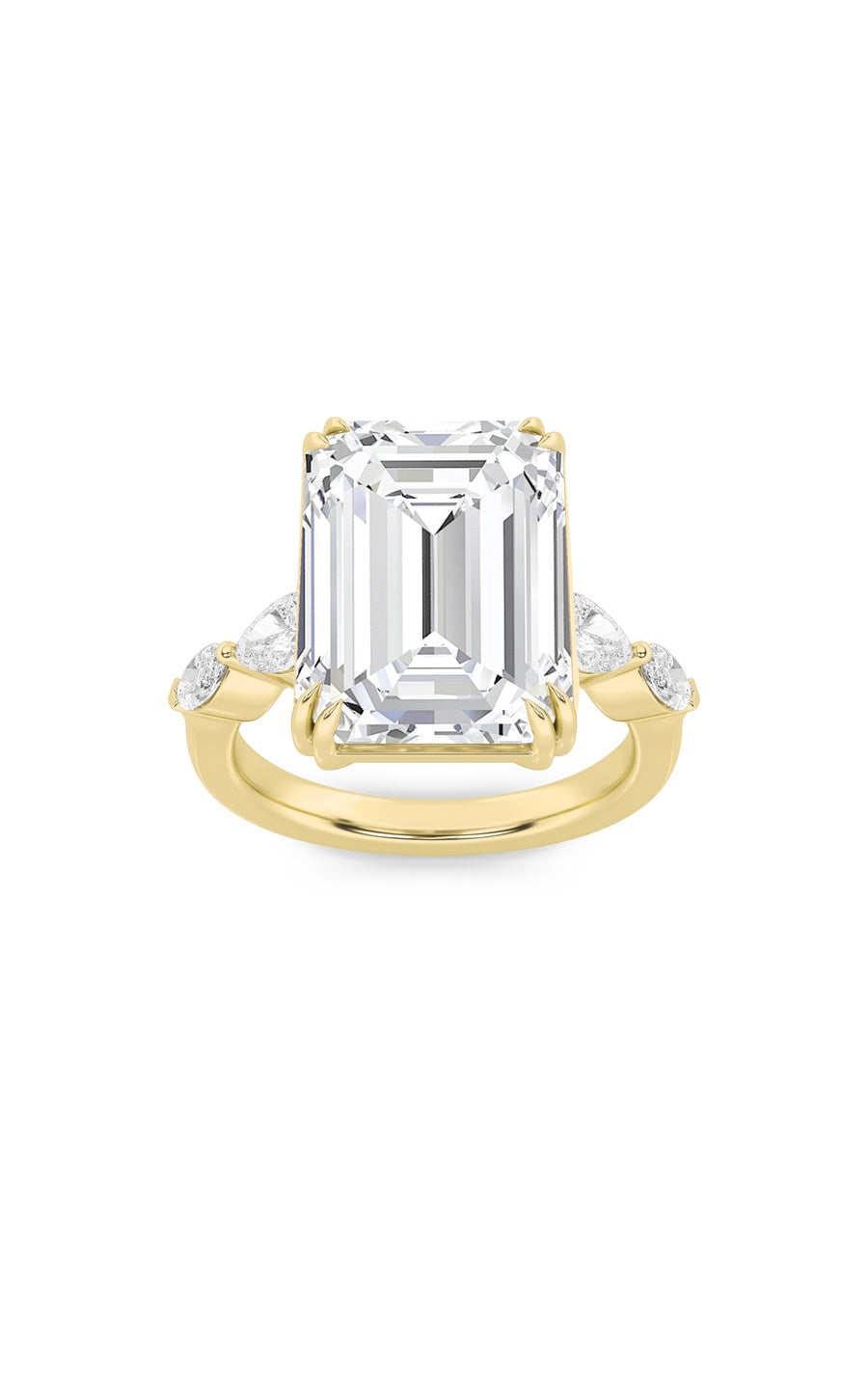 8.5Cttw Emerald Shaped Lab Grown Diamond (F/VS) Bold Statement Accented Ring in 14K Gold