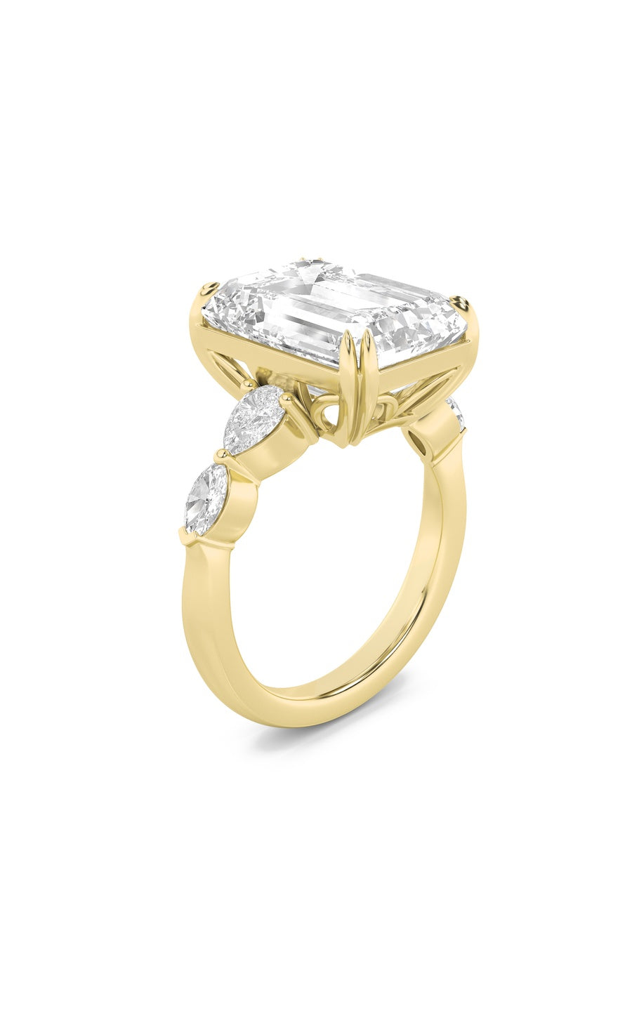 8.5Cttw Emerald Shaped Lab Grown Diamond (F/VS) Bold Statement Accented Ring in 14K Gold