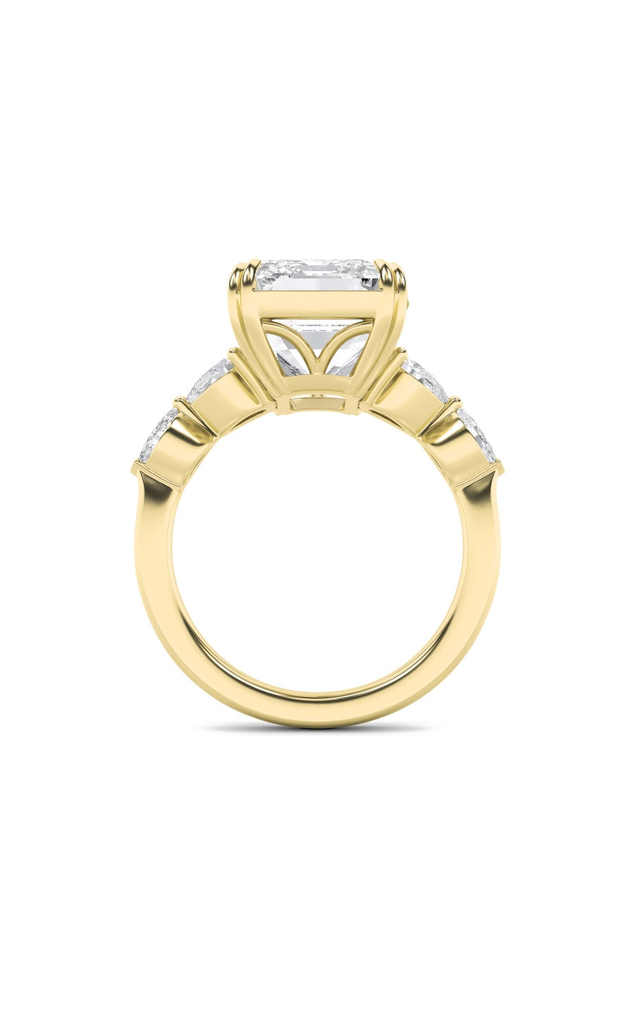 8.5Cttw Emerald Shaped Lab Grown Diamond (F/VS) Bold Statement Accented Ring in 14K Gold