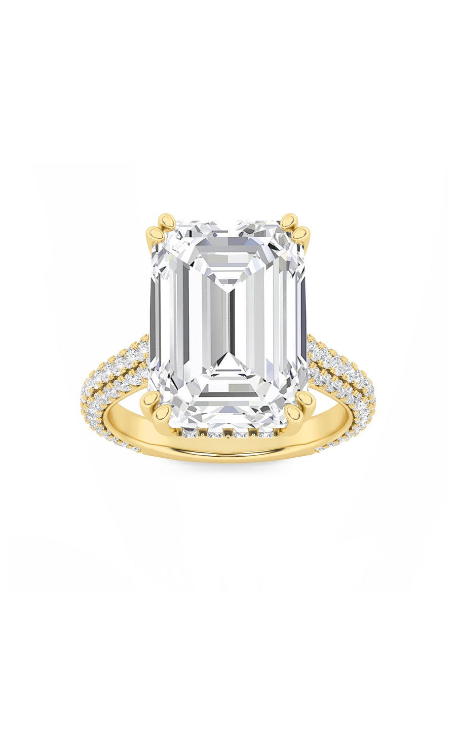 8Cttw Emerald Shaped Lab Grown Diamond (F/VS) BoldAccented Engagement Ring in 14K Gold