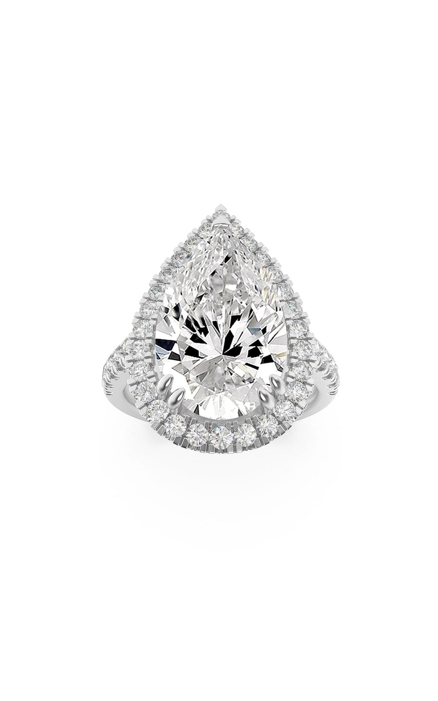 6.25Cttw Pear Shaped Lab Grown Diamond (F/VS) BoldAccented Engagement Ring in 14K Gold