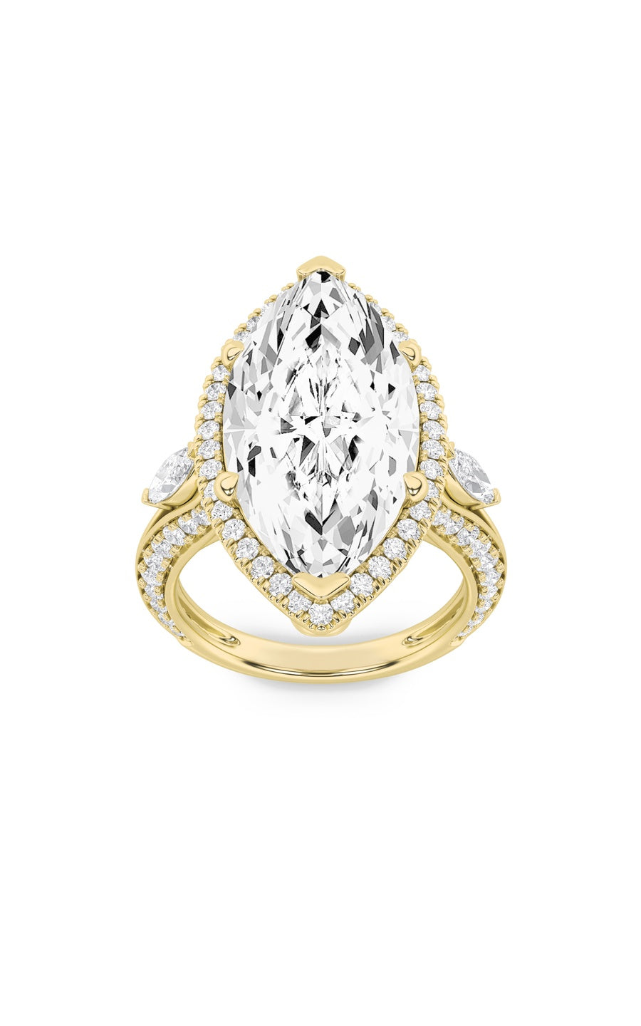9Cttw Marquise Shaped Lab Grown Diamond (F/VS) Bold Statement Accented  Ring in 14K Gold