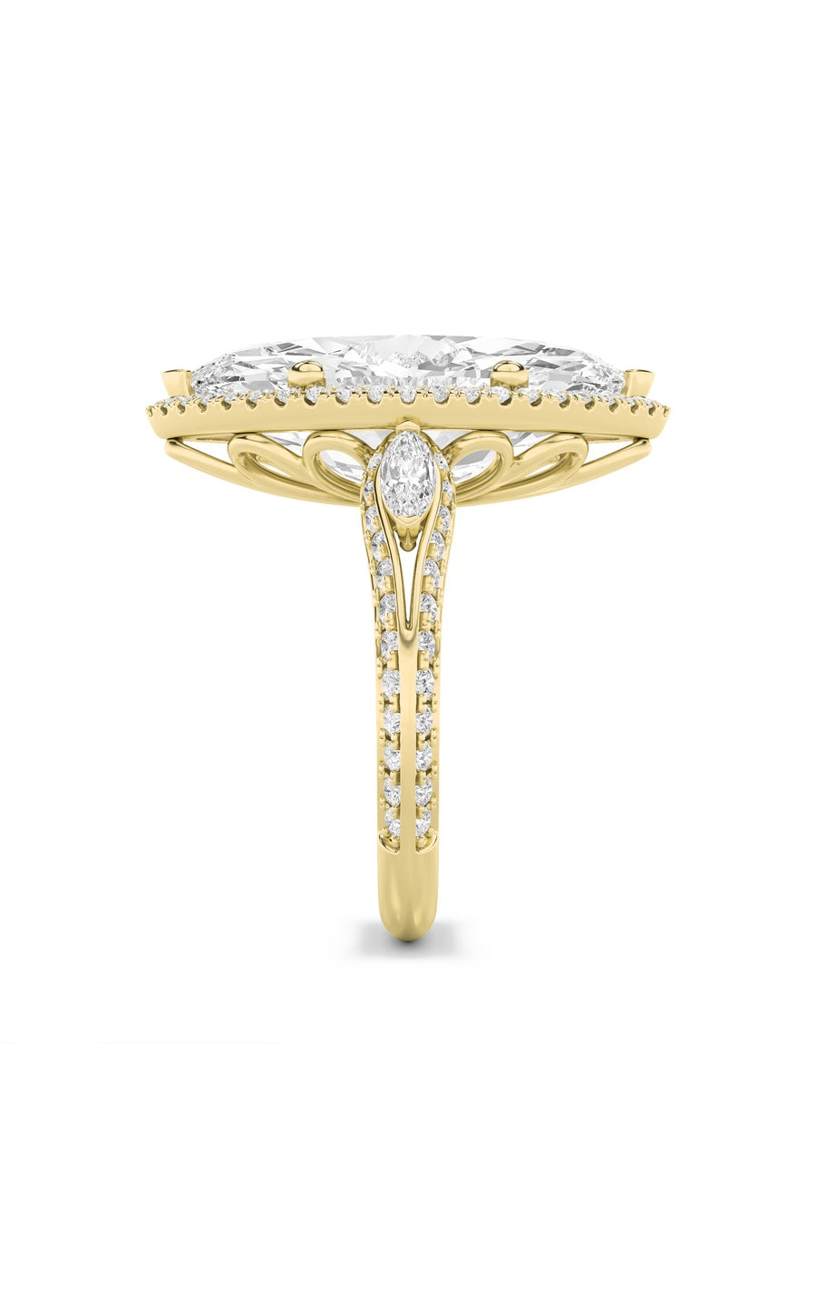 9Cttw Marquise Shaped Lab Grown Diamond (F/VS) Bold Statement Accented  Ring in 14K Gold
