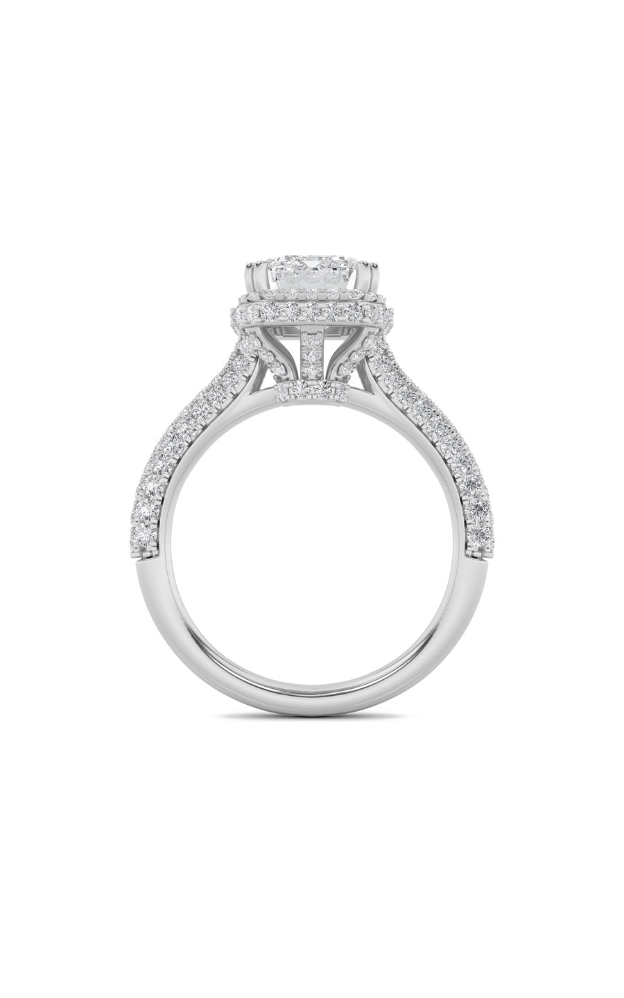 3Cttw Emerald Shaped Lab Grown Diamond (F/VS) HaloAccented Engagement Ring in 14K Gold