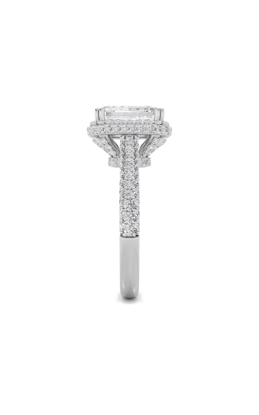 3Cttw Radiant Shaped Lab Grown Diamond (F/VS) HaloAccented Engagement Ring in 14K Gold