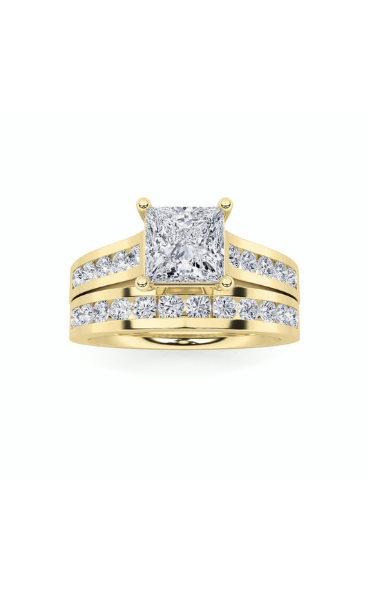 2Cttw Princess Shaped Lab Grown Diamond (F/VS) Channel Set Bridal Engagement Ring in 14K Gold