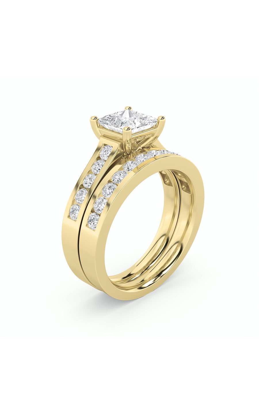2Cttw Princess Shaped Lab Grown Diamond (F/VS) Channel Set Bridal Engagement Ring in 14K Gold