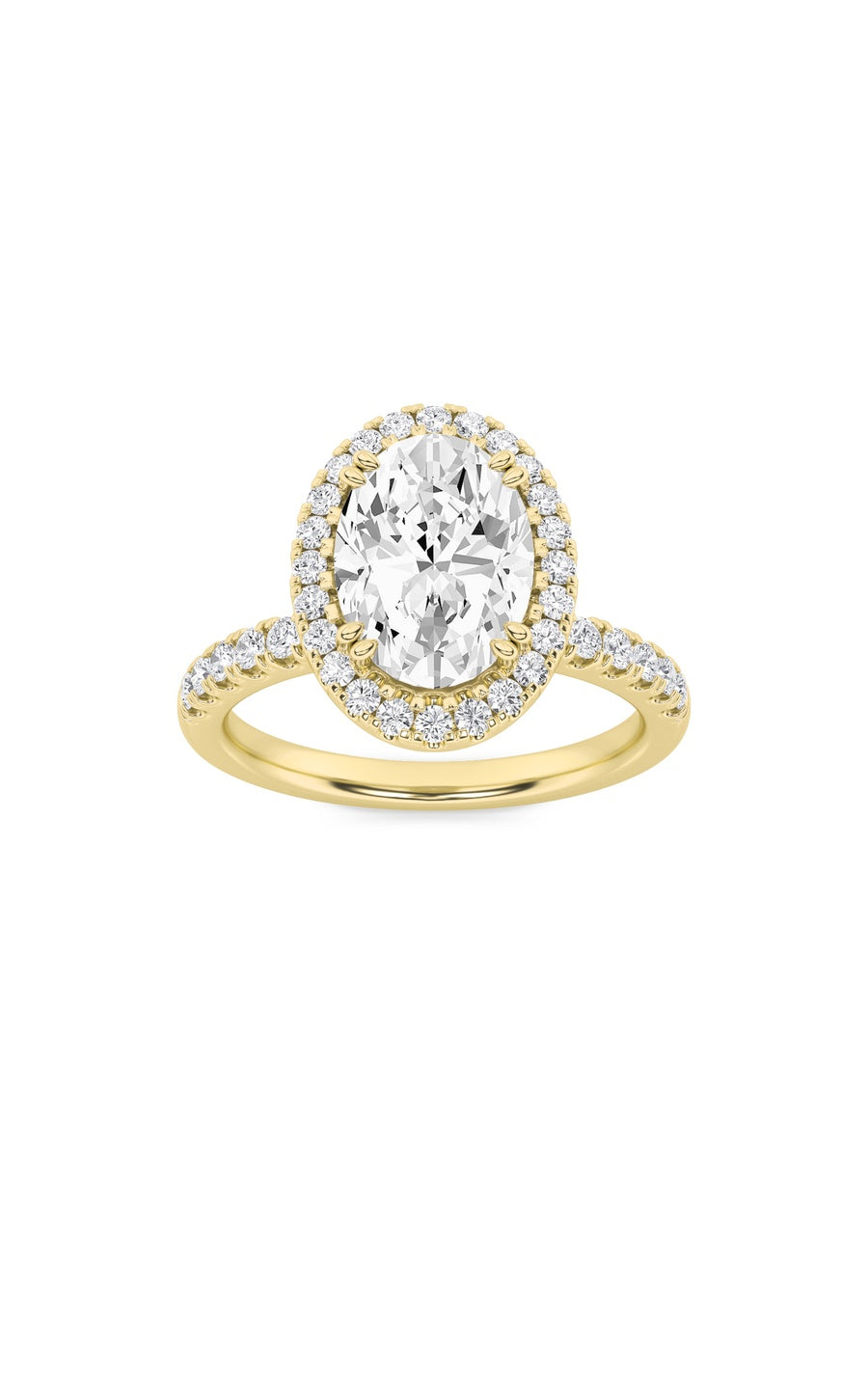 3Cttw Oval Shaped Lab Grown Diamond (F/VS) Halo Accented Engagement Ring in 14K Gold