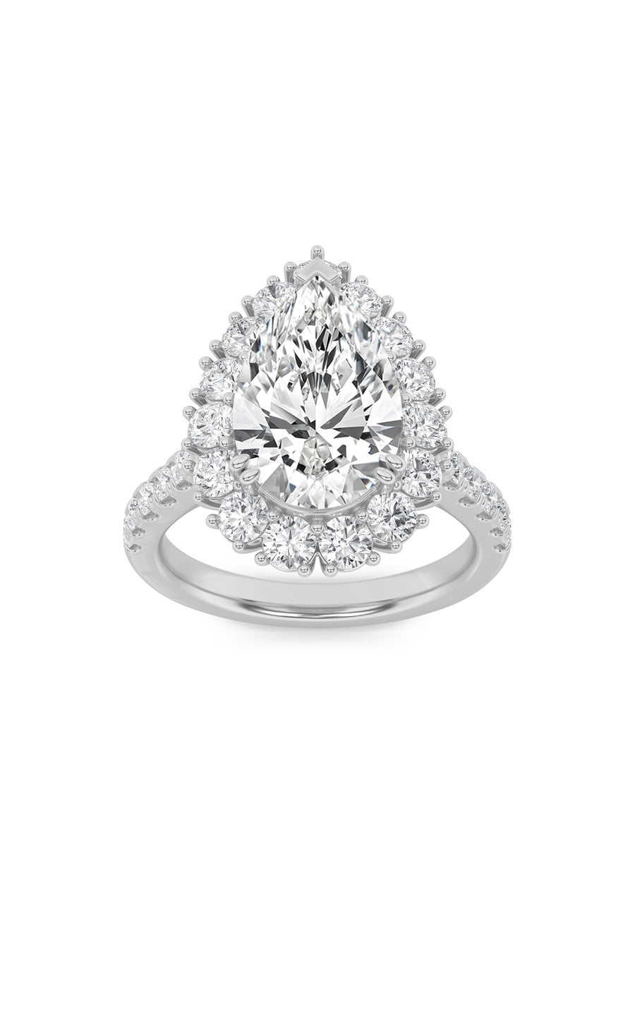 4Cttw Pear Shaped Lab Grown Diamond (F/VS) Bold Classic Engagement Ring in 14K Gold