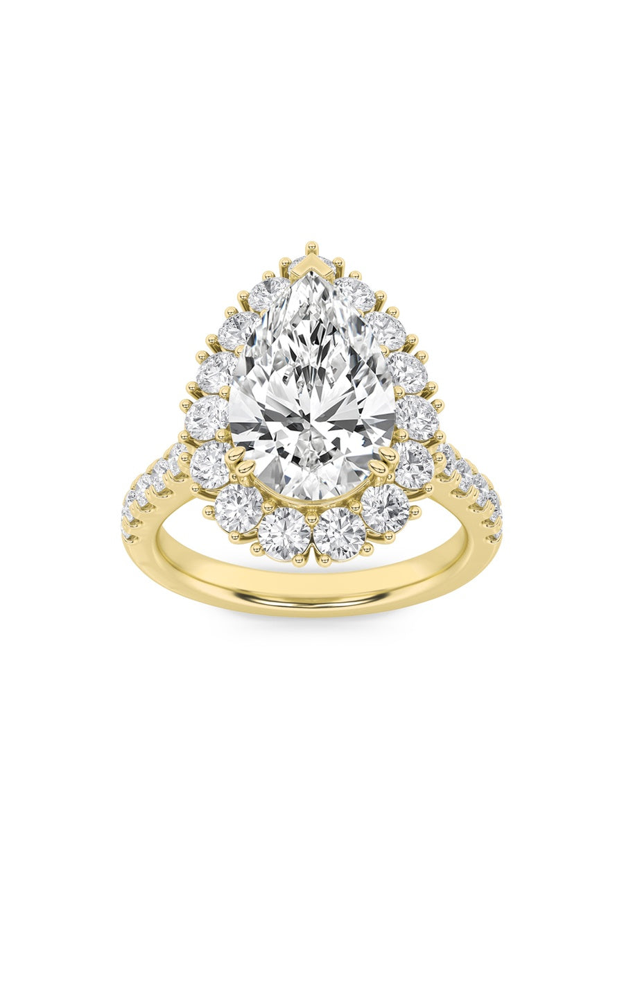 4Cttw Pear Shaped Lab Grown Diamond (F/VS) Bold Classic Engagement Ring in 14K Gold