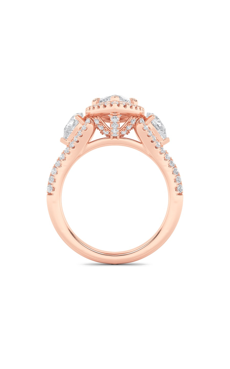 3Cttw Marquise Shaped Lab Grown Diamond (F/VS) Three Stone Bold Accented Engagement Ring in 14K Gold
