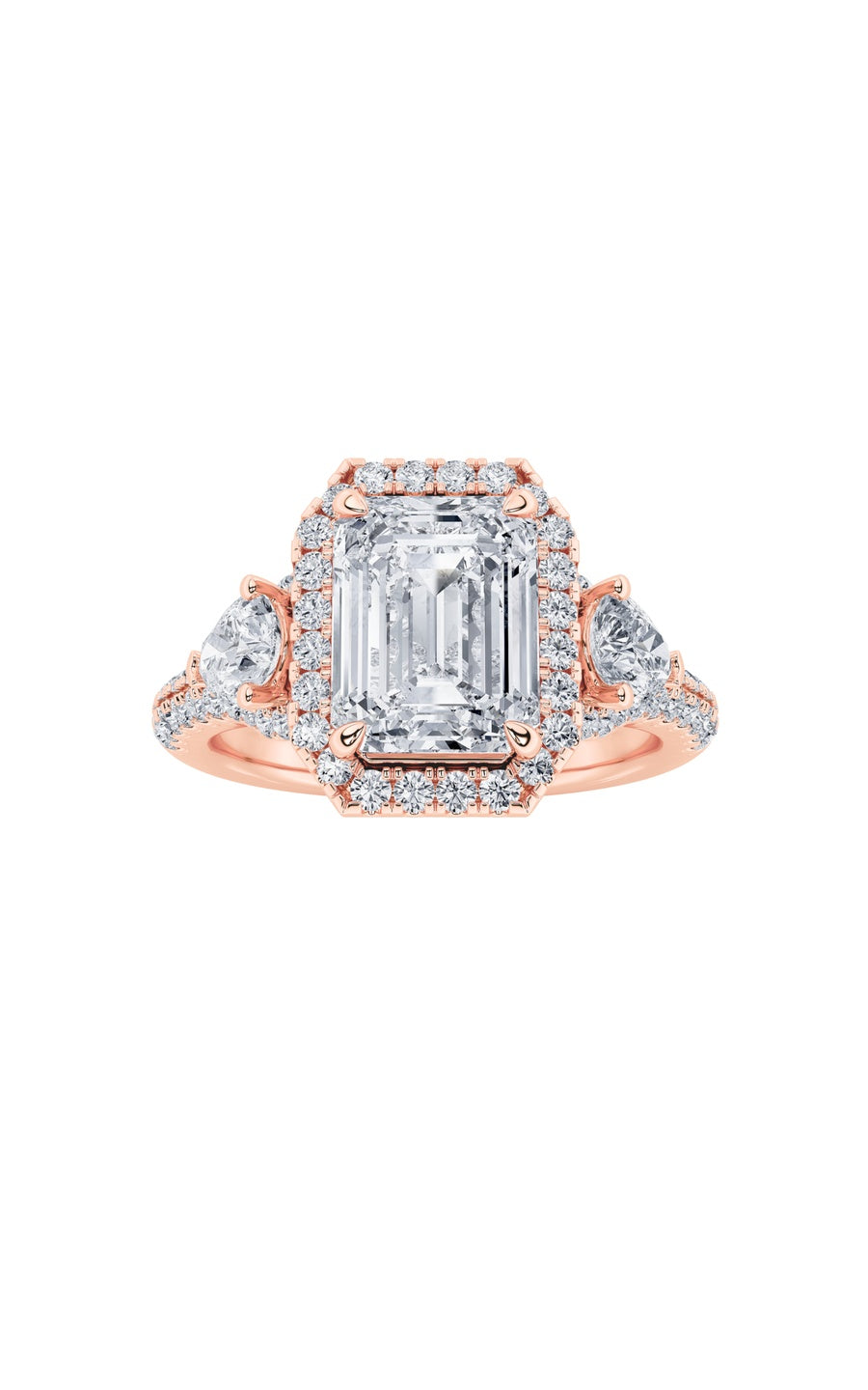 3Cttw Radiant Shaped Lab Grown Diamond (F/VS) Accented Three Stone Ring in 14K Gold