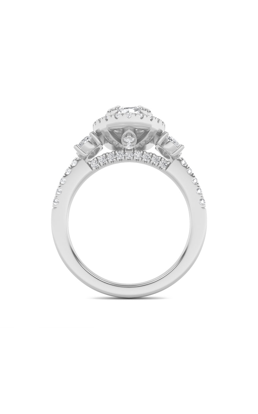 3Cttw Oval Shaped Lab Grown Diamond (G/VS) Three Stone Accented Engagement Ring in 14K Gold