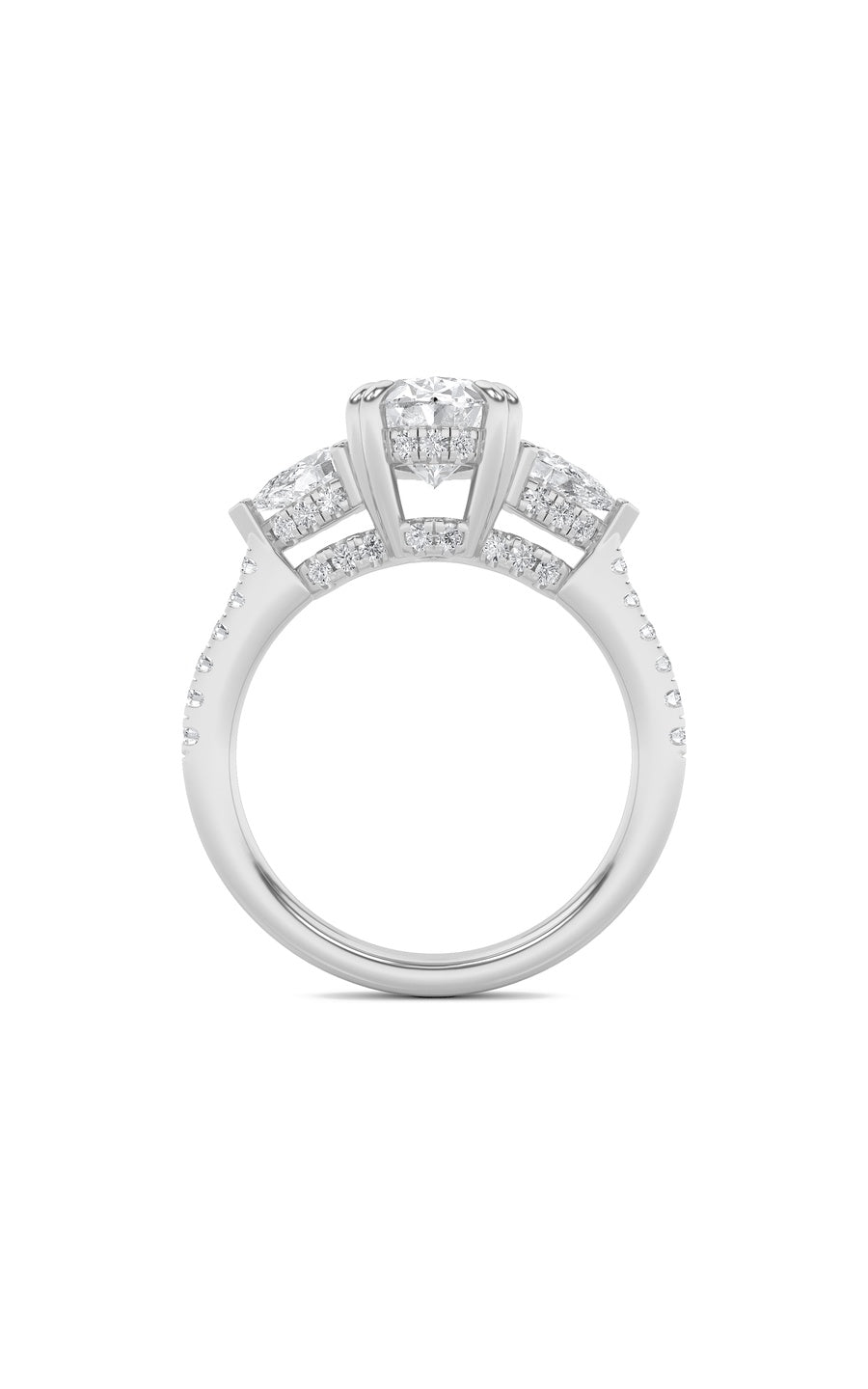 3Cttw Oval Shaped Lab Grown Diamond (F/VS) Three Stone Accented Engagement Ring in 14K Gold