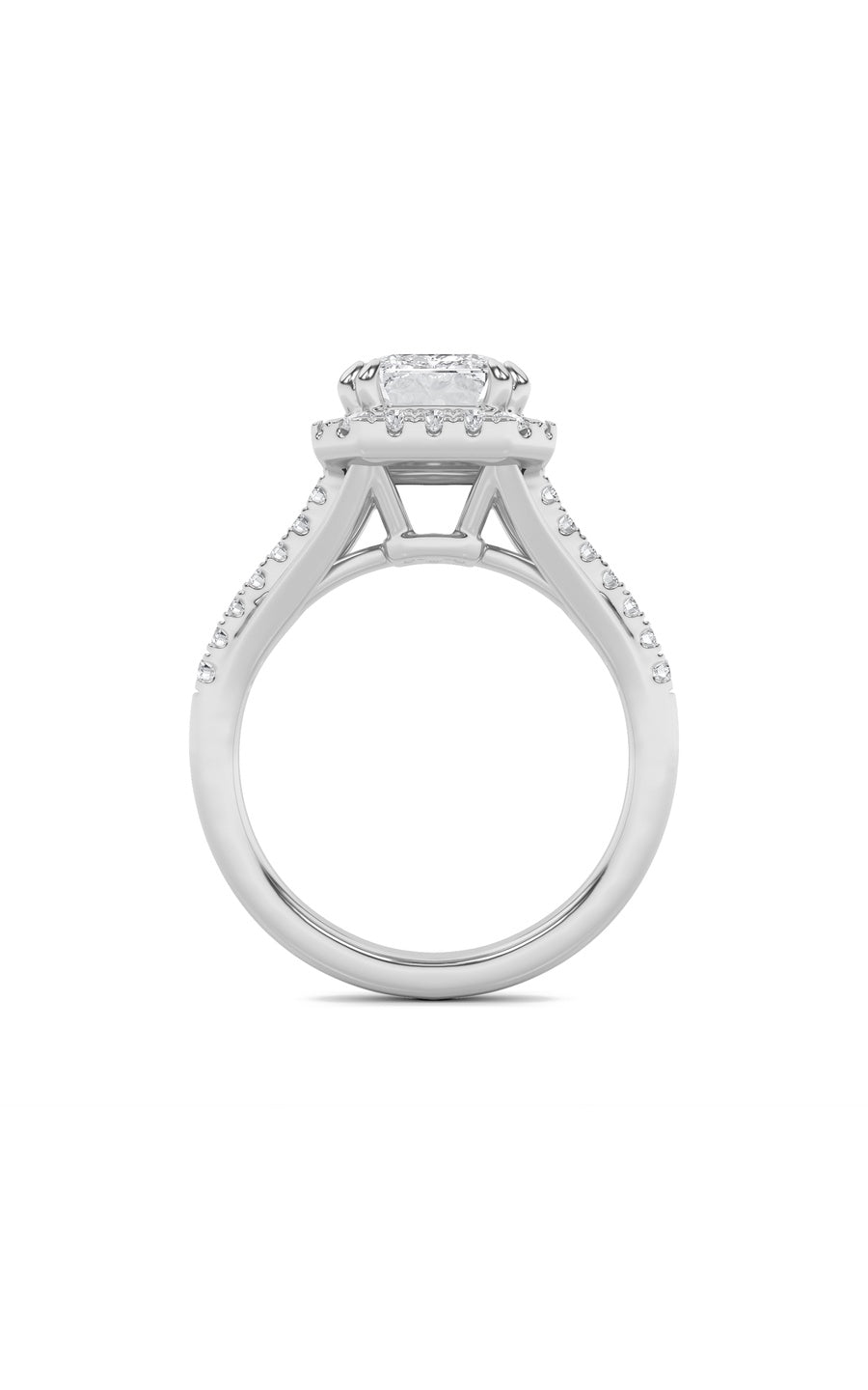 3Cttw Emerald Shaped Lab Grown Diamond (F/VS) HaloAccented Engagement Ring in 14K Gold