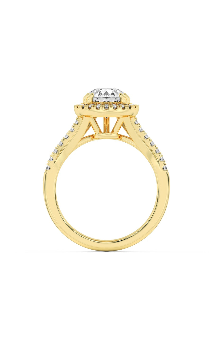 3Cttw Pear Shaped Lab Grown Diamond (F/VS) Halo Accented Engagement Ring in 14K Gold