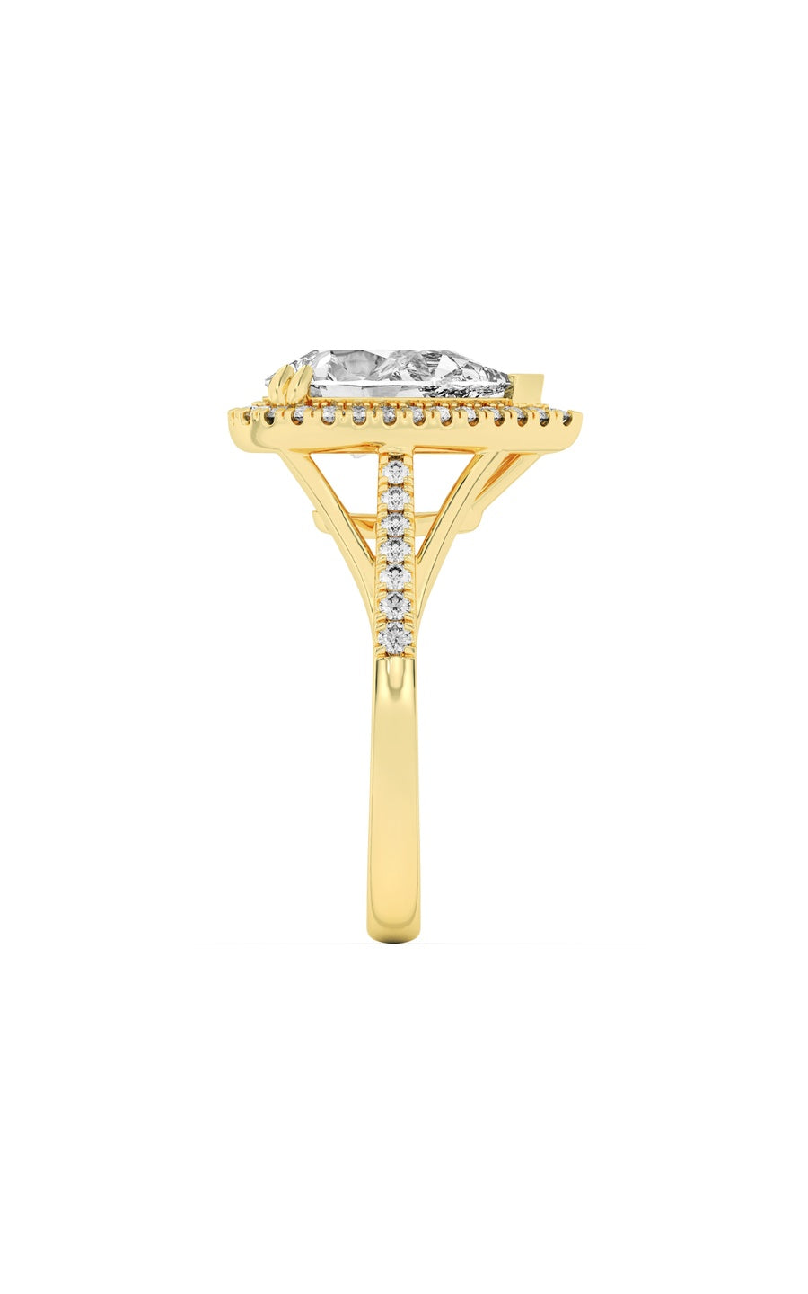 3Cttw Pear Shaped Lab Grown Diamond (F/VS) Halo Accented Engagement Ring in 14K Gold