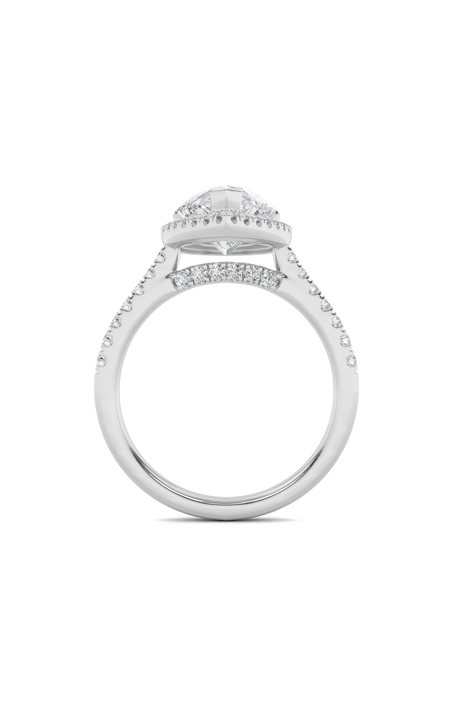 3Cttw Pear Shaped Lab Grown Diamond (F/VS) ClassicHalo Accented Engagement Ring in 14K Gold