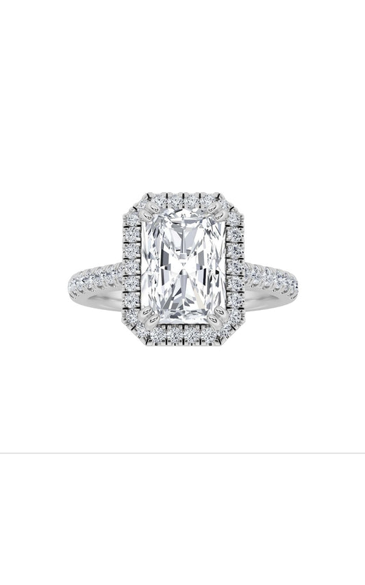 3Cttw Radiant Shaped Lab Grown Diamond (F/VS) Classic Halo Accented Engagement Ring in 14K Gold