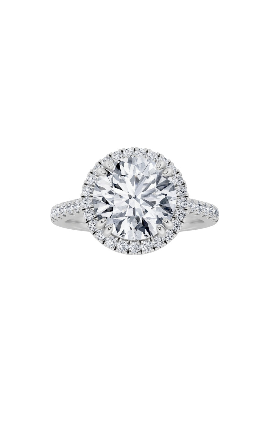 3Cttw Round Shaped Lab Grown Diamond (F/VS) Classic Halo Accented Engagement Ring in 14K Gold