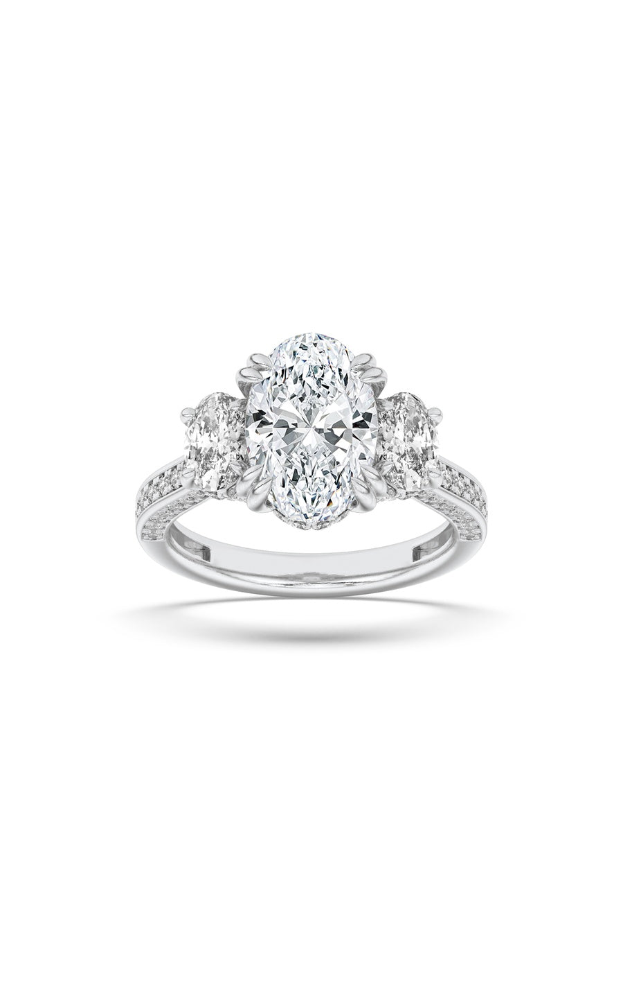 3Cttw Oval Shaped Lab Grown Diamond (F/VS) Three Stone Accented Engagement Ring in 14K Gold