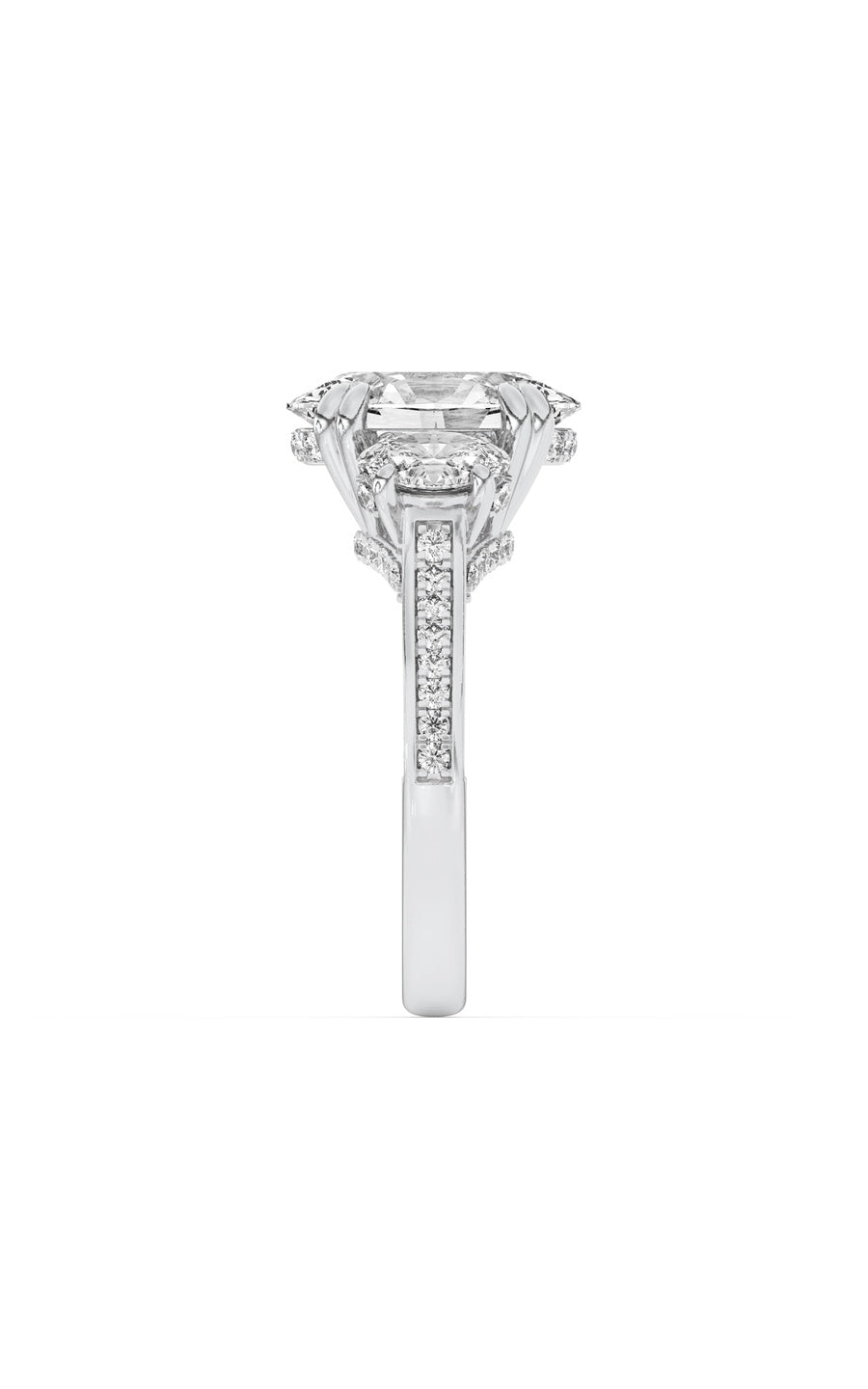 3Cttw Oval Shaped Lab Grown Diamond (F/VS) Three Stone Accented Engagement Ring in 14K Gold