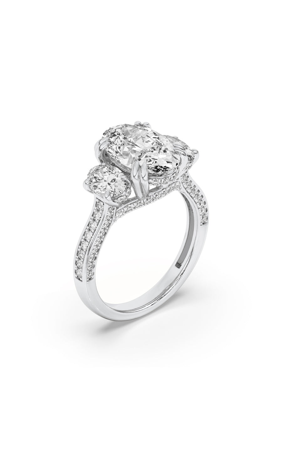 5Cttw Oval Shaped Lab Grown Diamond (F/VS) Three Stone Accented Engagement Ring in 14K Gold