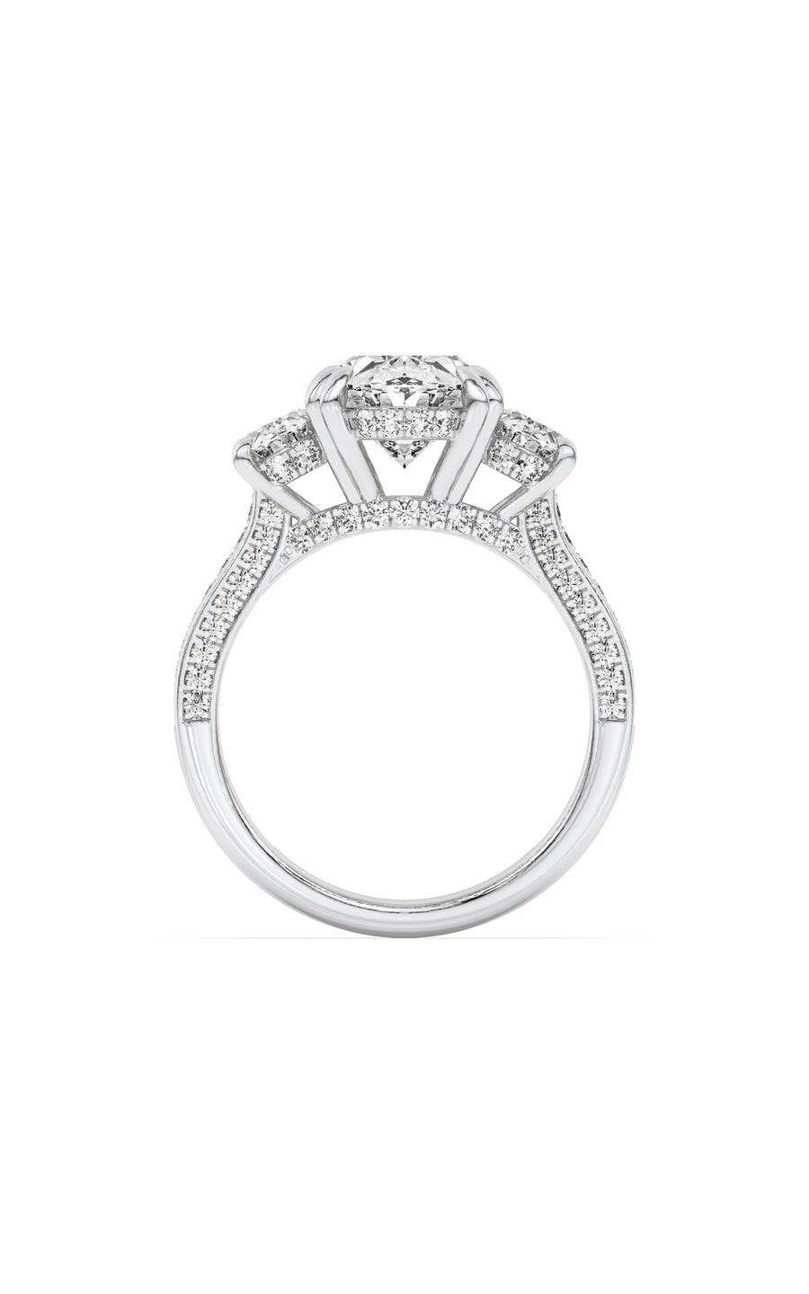 5Cttw Oval Shaped Lab Grown Diamond (F/VS) Three Stone Accented Engagement Ring in 14K Gold