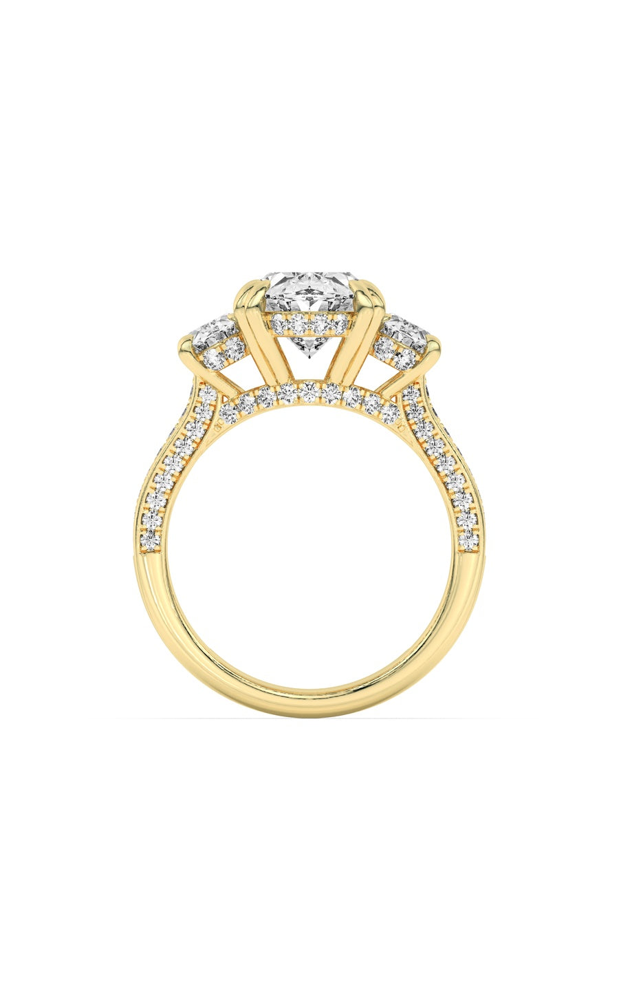 5Cttw Oval Shaped Lab Grown Diamond (F/VS) Three Stone Accented Engagement Ring in 14K Gold