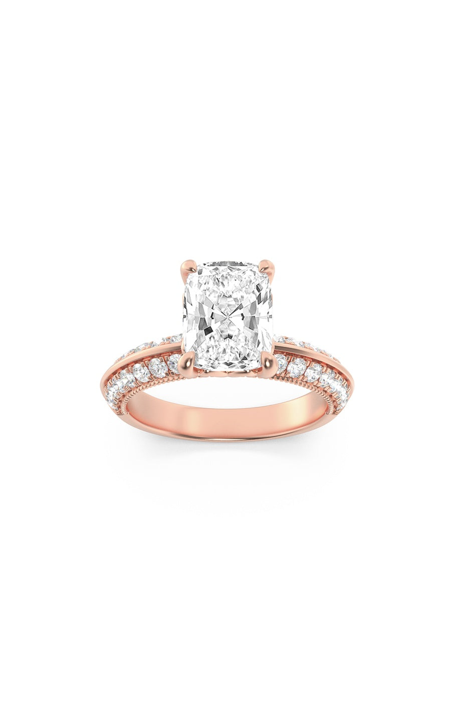 1.75Cttw Elongated Cushion Shaped Lab Grown Diamond (F/VS) Three Row Micro Pave Engagement Ring in 14K Gold