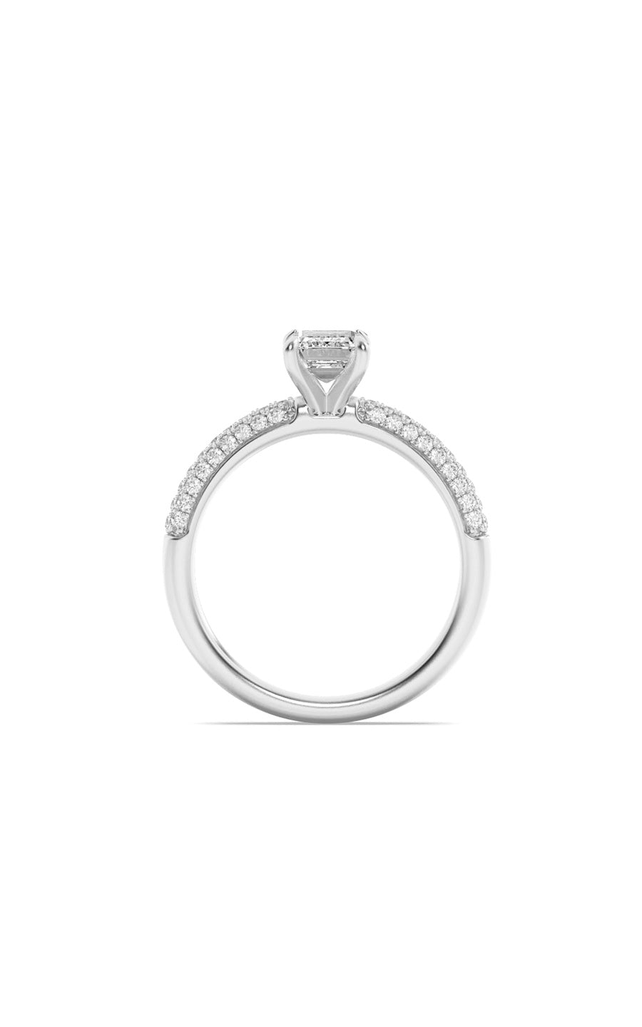 1.5Cttw Emerald Shaped Lab Grown Diamond (F/VS) Three Row Micro Pave Engagement Ring in 14K Gold