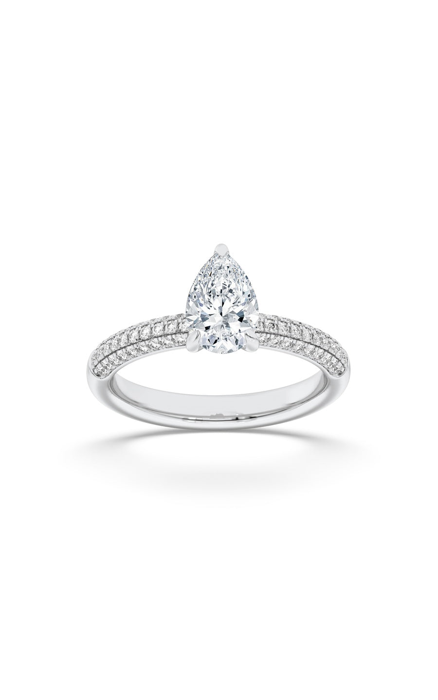 1.5Cttw Pear Shaped Lab Grown Diamond (F/VS) ThreeRow Micro Pave Engagement Ring in 14K Gold