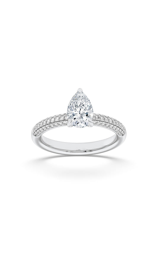 1.5Cttw Pear Shaped Lab Grown Diamond (F/VS) ThreeRow Micro Pave Engagement Ring in 14K Gold