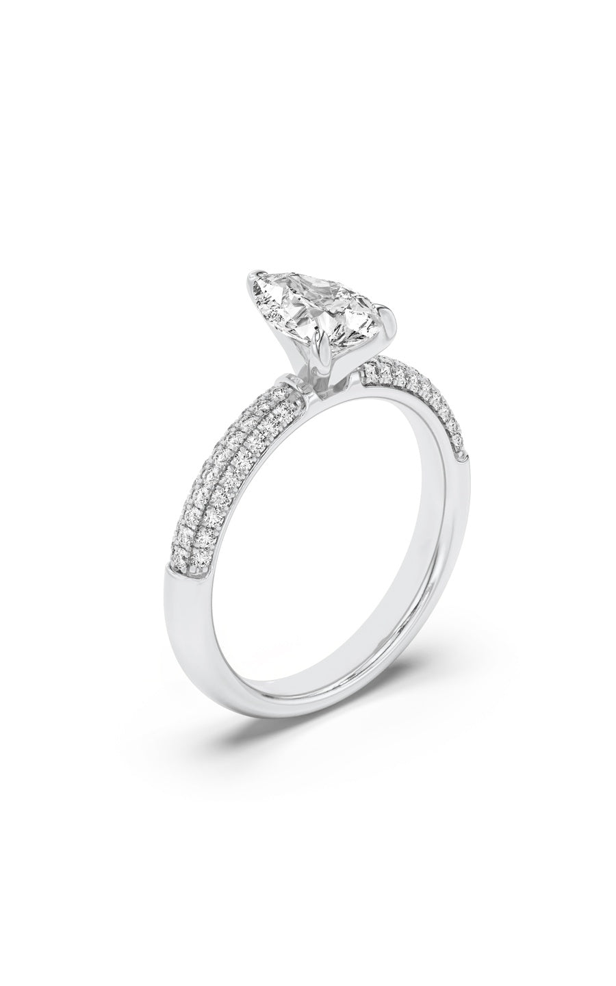 1.5Cttw Pear Shaped Lab Grown Diamond (F/VS) ThreeRow Micro Pave Engagement Ring in 14K Gold