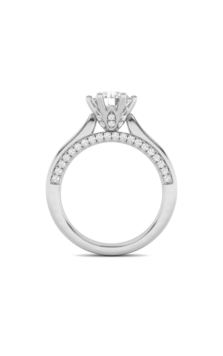 1.25Cttw Round Shaped Lab Grown Diamond (F/VS) Tulip Motif Accented Engagement Ring in 14K Gold