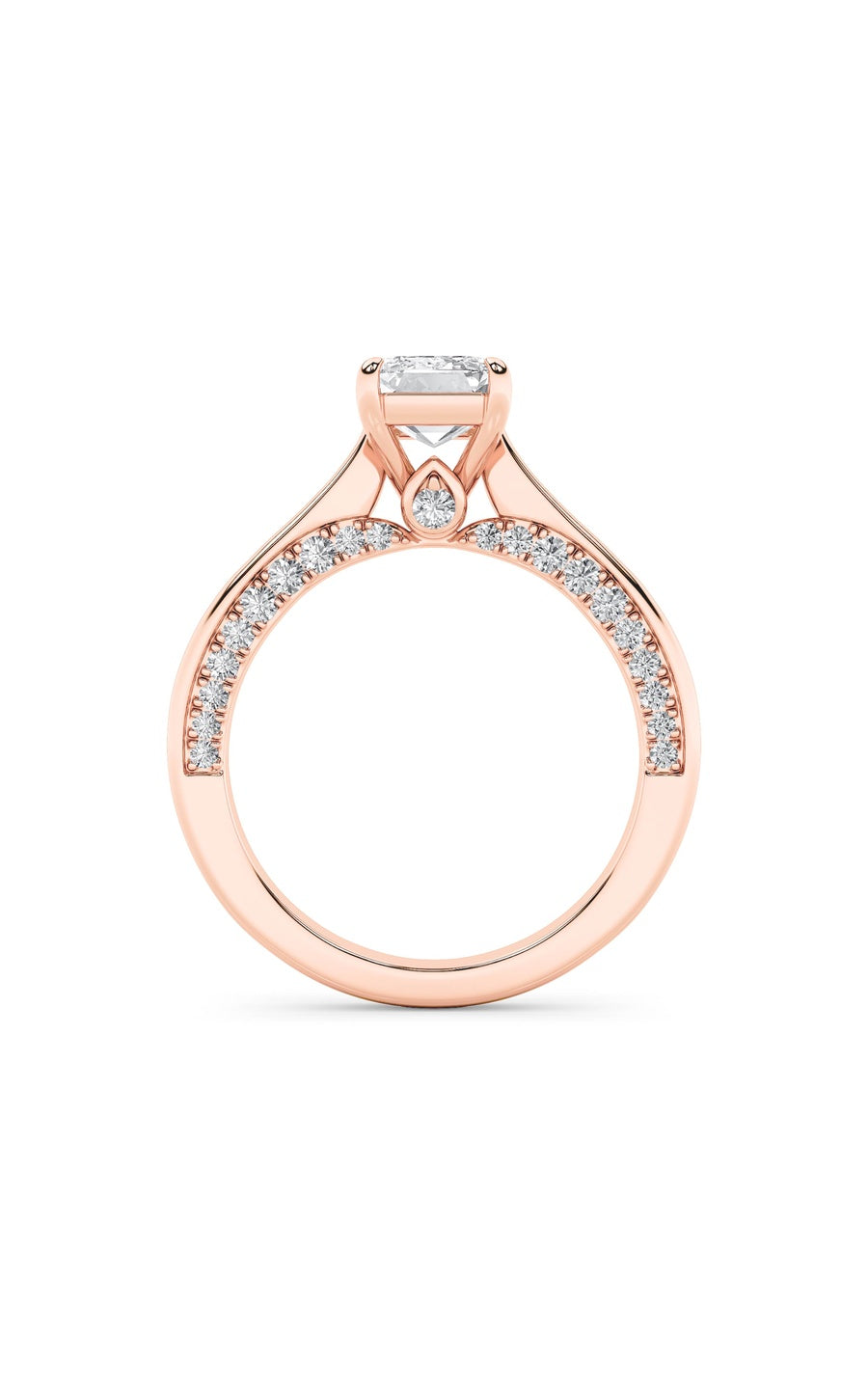 2Cttw Emerald Shaped Lab Grown Diamond (G/VS) Accented Bridge Shank Engagement Ring in 14K Gold