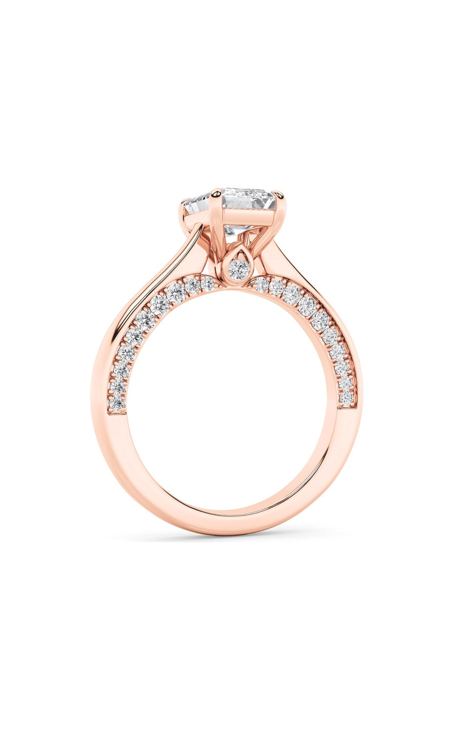 2Cttw Emerald Shaped Lab Grown Diamond (G/VS) Accented Bridge Shank Engagement Ring in 14K Gold