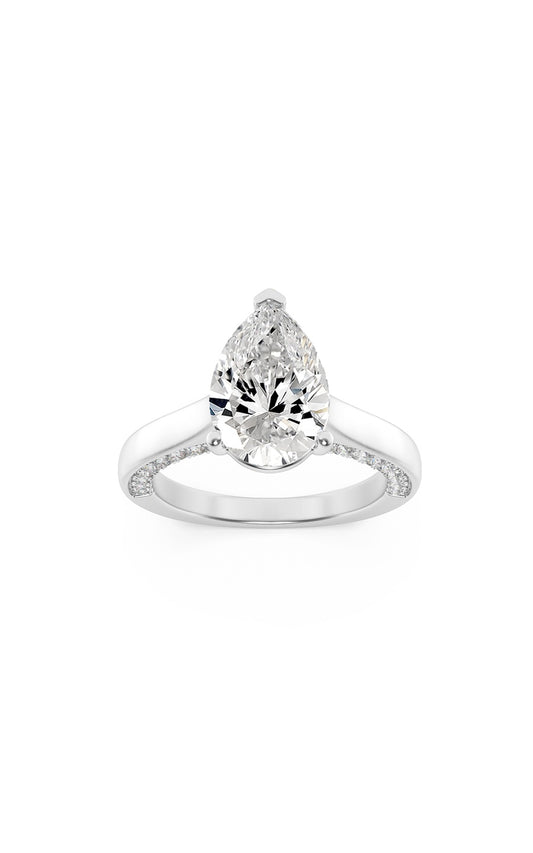 1.25Cttw Pear Shaped Lab Grown Diamond (F/VS) Accented Bridge Shank Engagement Ring in 14K Gold