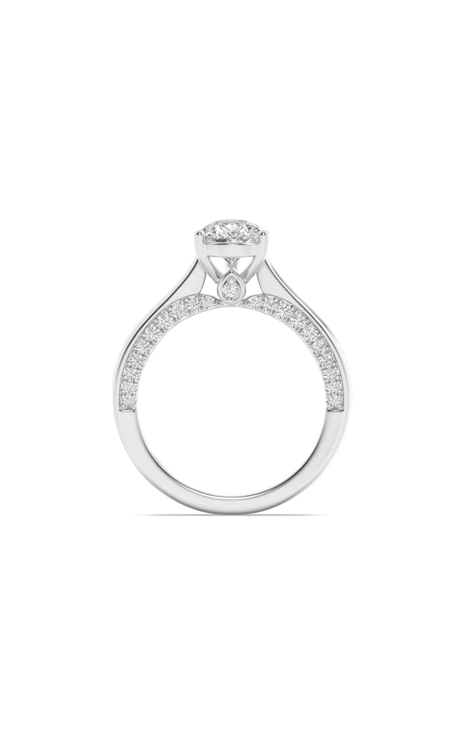 1.25Cttw Pear Shaped Lab Grown Diamond (F/VS) Accented Bridge Shank Engagement Ring in 14K Gold