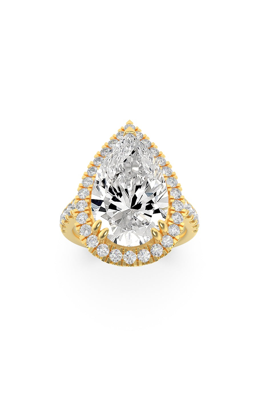 3Cttw Pear Shaped Lab Grown Diamond (F/VS) Bolld Accented Halo Engagement Ring in 14K Gold