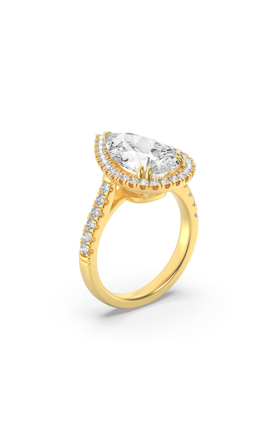 3CTW Pear Shaped Lab Grown Diamond (F/VS) Bolld Accented Halo Engagement Ring in 14K Gold