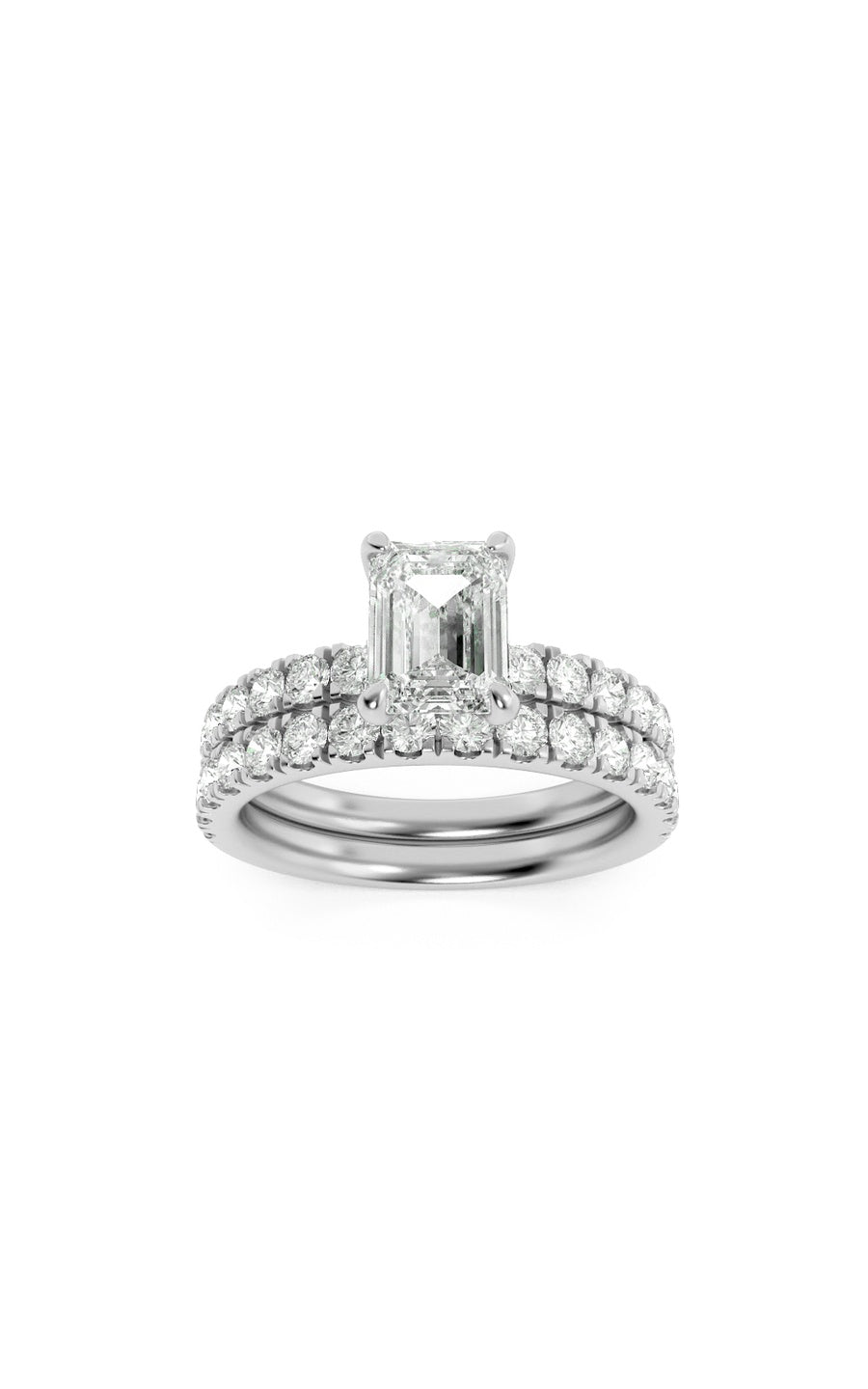 2Cttw Emerald Shaped Lab Grown Diamond (F/VS) Classic Accented  Set With Band and Engagement Ring in14K Gold